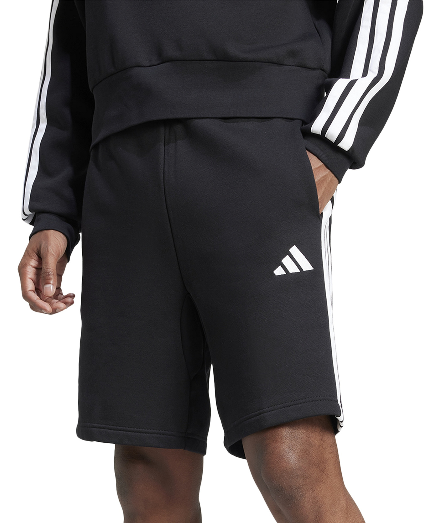 adidas Men's Essential Three Stripes Fleece Shorts - Black / Wht