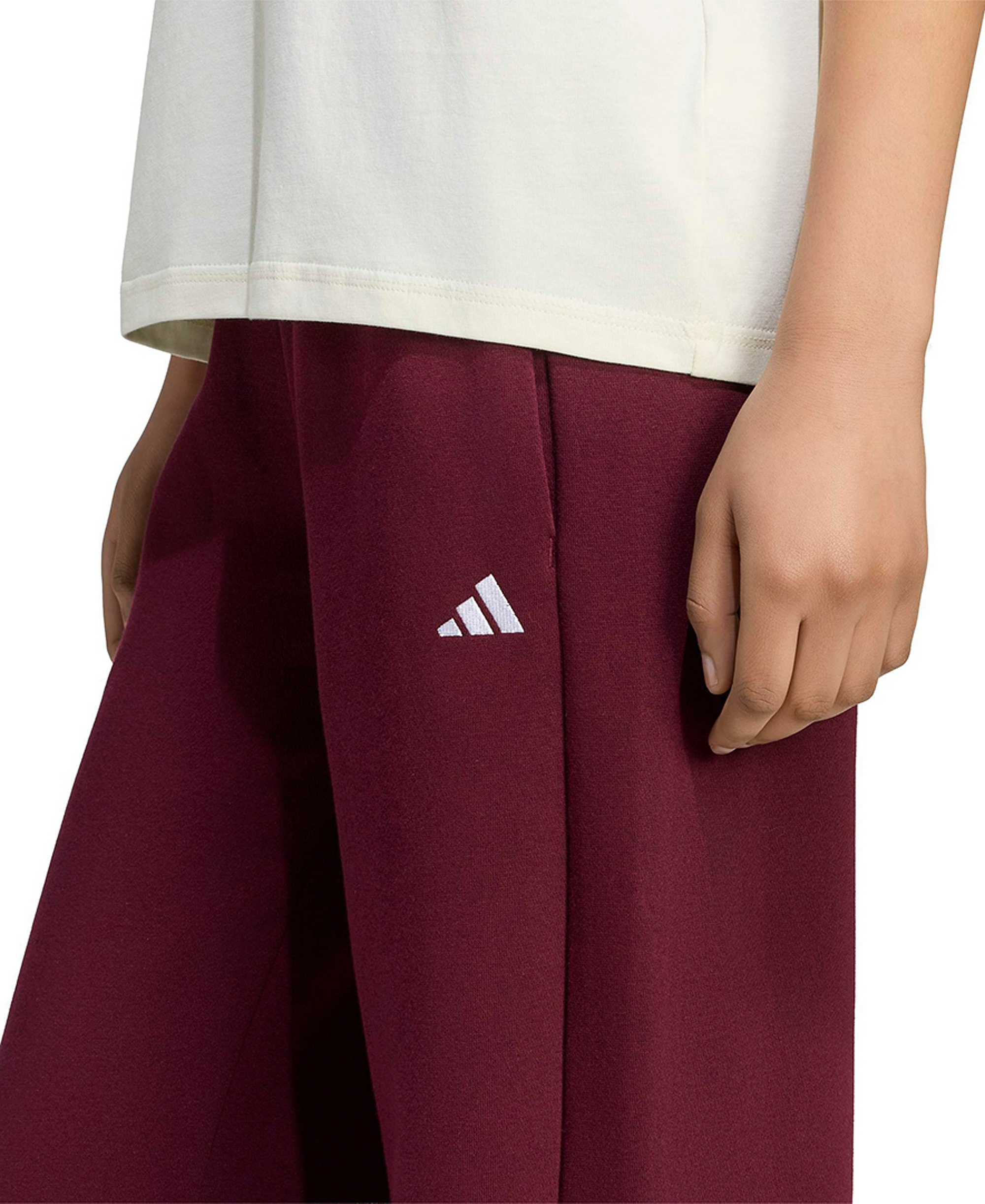 adidas Women's Essentials Small Logo Feel Cozy Open Hem Pants - Maroon/white