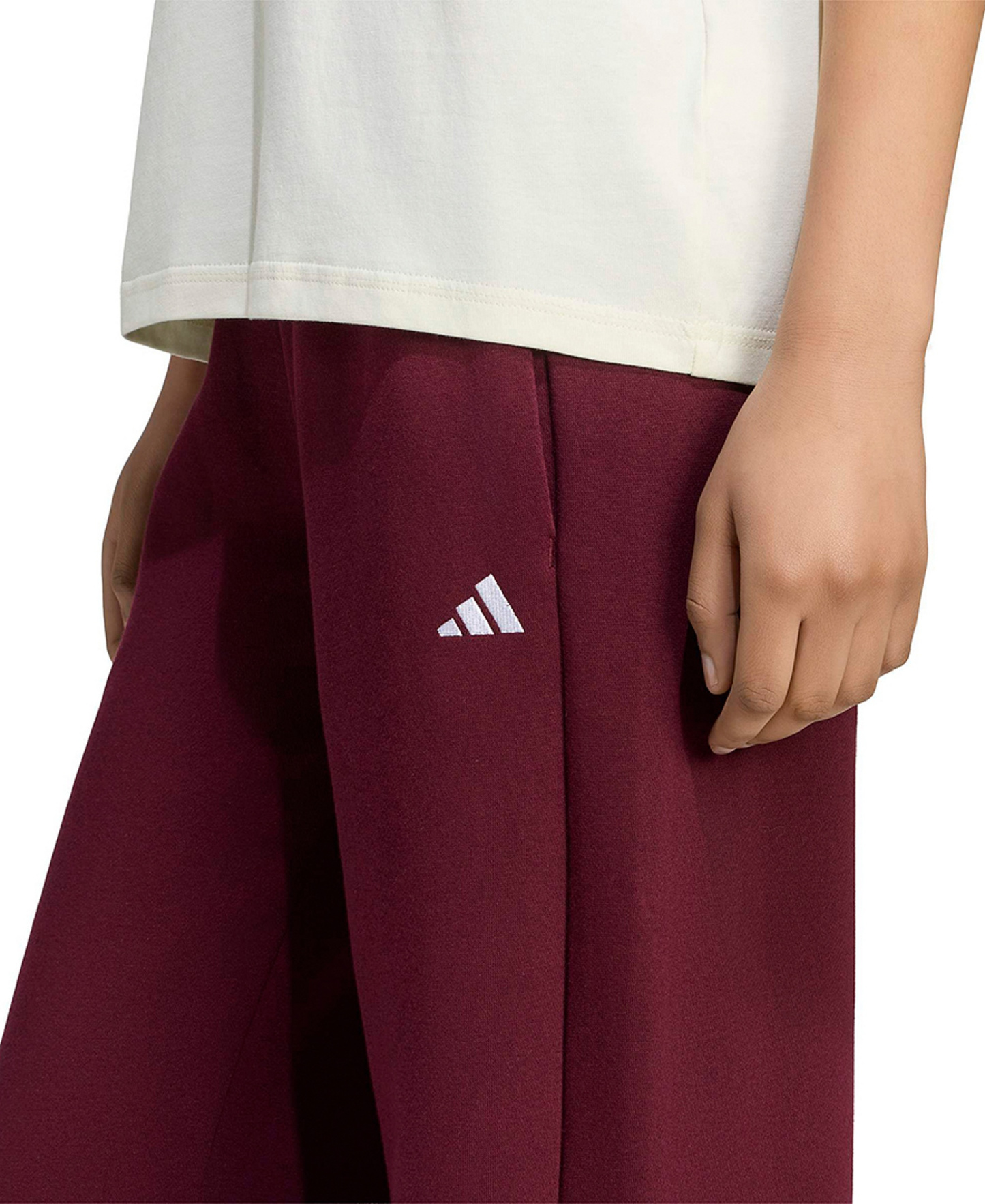 adidas Women's Essentials Small Logo Feel Cozy Open Hem Pants - Maroon/white