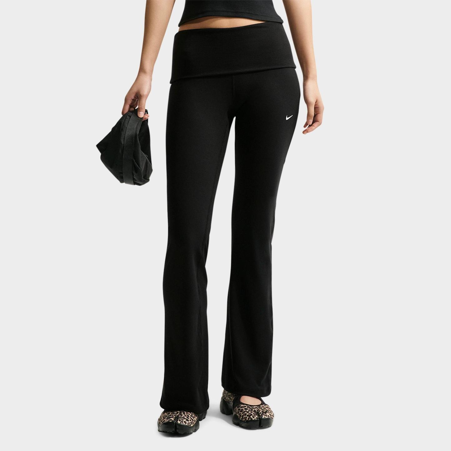 Women's Nithtke Sportswear Chill Knit Mid-Rise Tight Ribbed Pants - Black/White