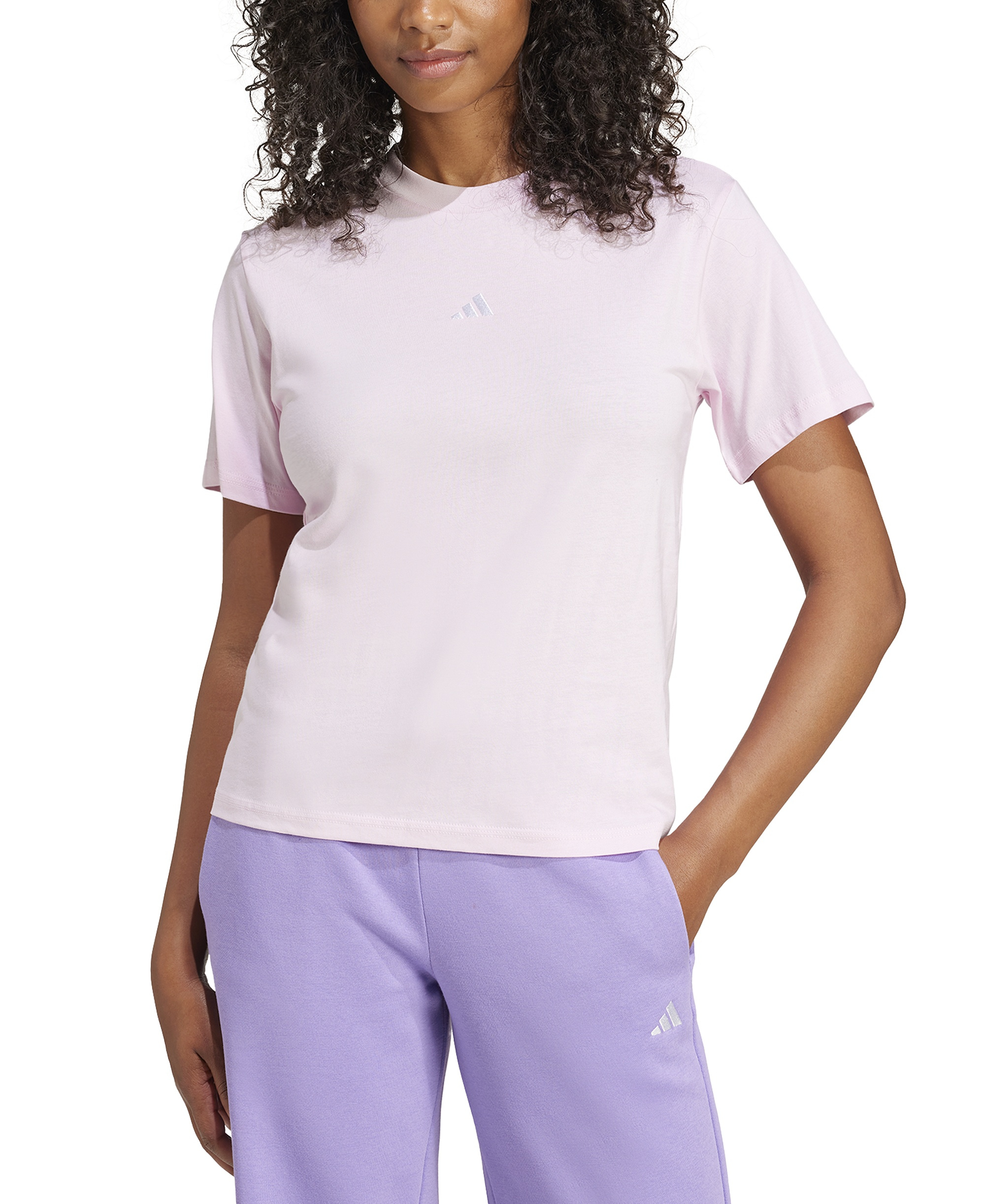 adidas Women's Short-Sleeve Cotton Crewneck Logo T-Shirt - Clear Pink