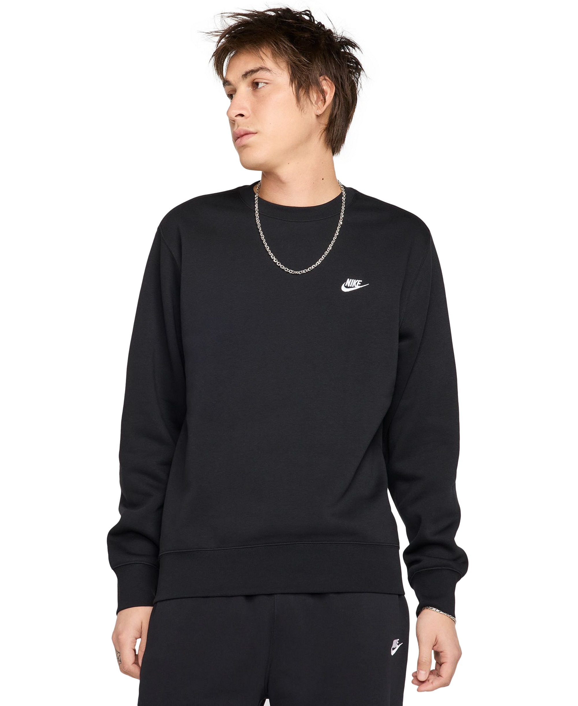 Nike Men's Club Fleece Crewneck Logo Sweatshirt - Black/White