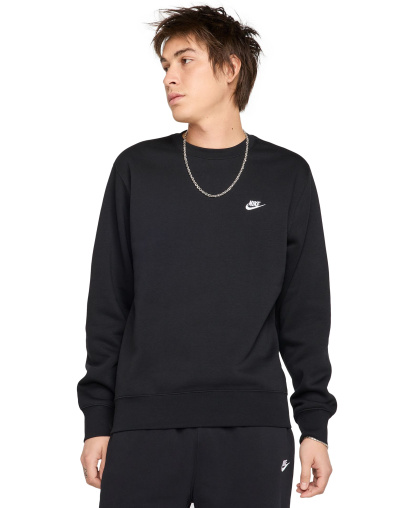 Nike Men's Club Fleece Crewneck Logo Sweatshirt - Black/White