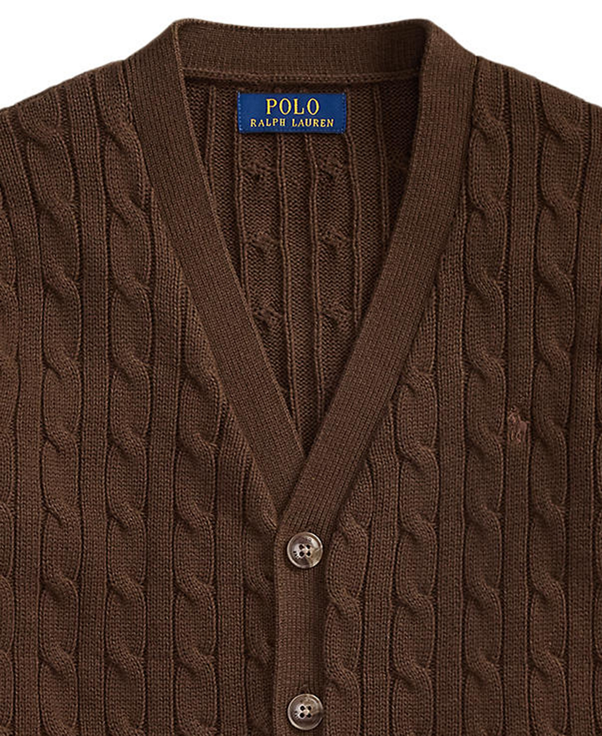 Polo Ralph Lauren Big Boys Cable-Knit Cotton V-Neck Cardigan Sweater - Nutmeg Brown