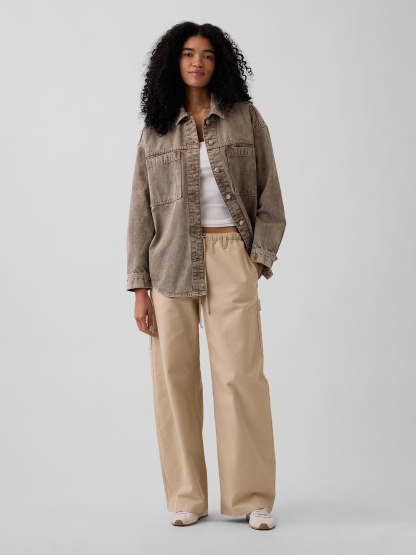 Denim Oversized Shirt Jacket - Brown wash