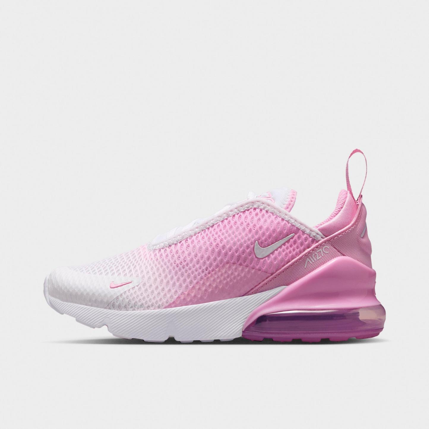 Little Kids' Nithtke Air Max 270 Casual Shoes - Pink Rise/White - Left shoe facing left. Outside of the shoe.