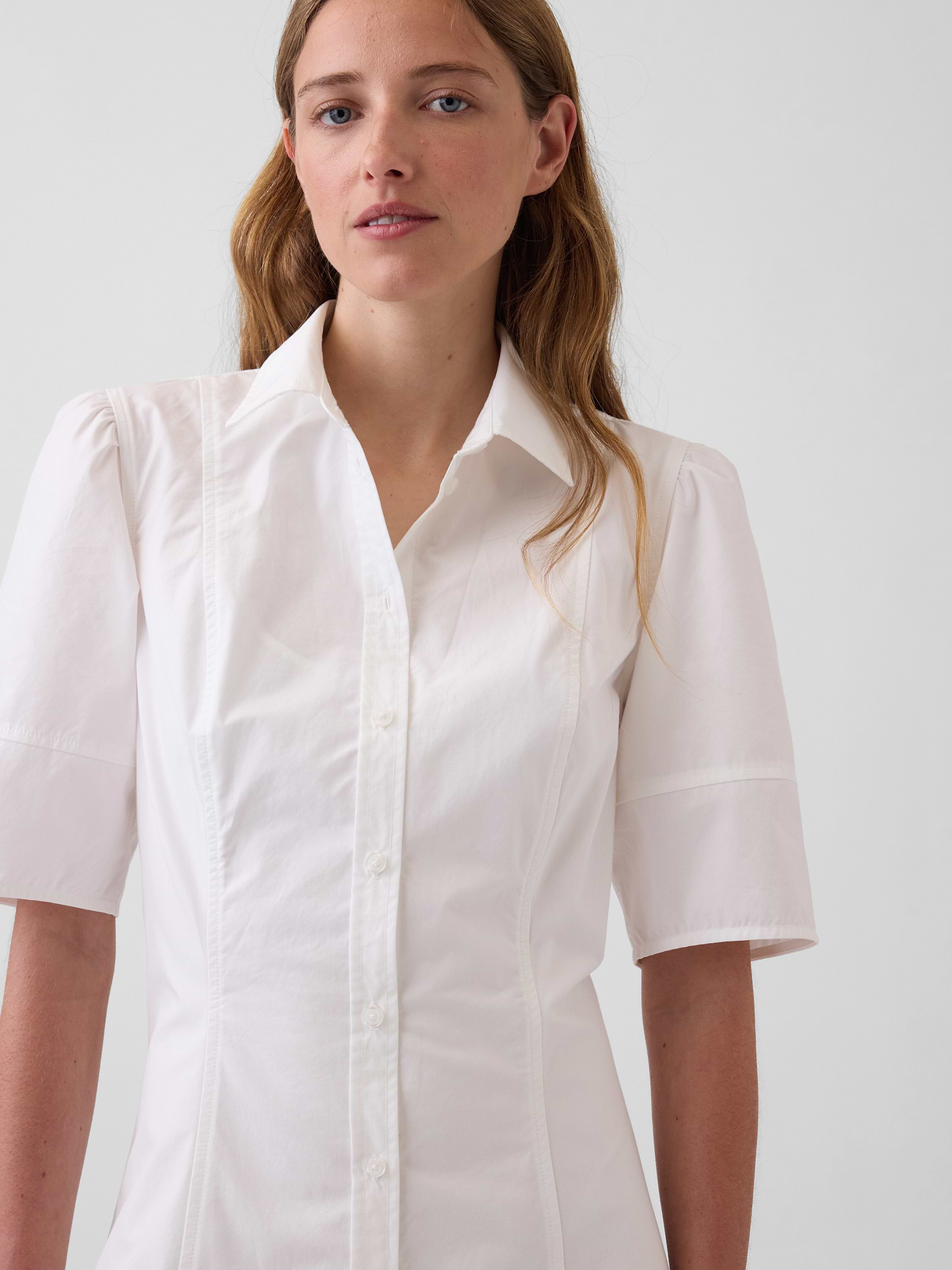 Barrel-Sleeve Maxi Shirtdress - Optic white