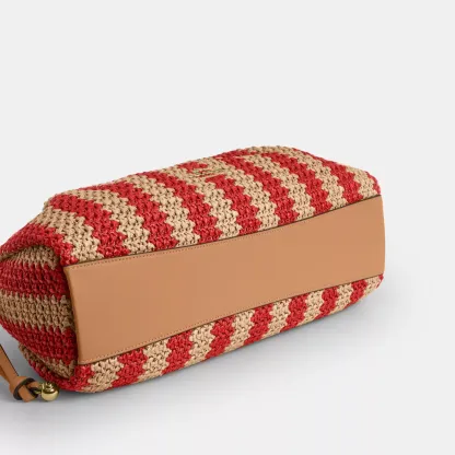 Faye Large Shoulder Bag With Stripes - Gold/Red/Tan - view 7
