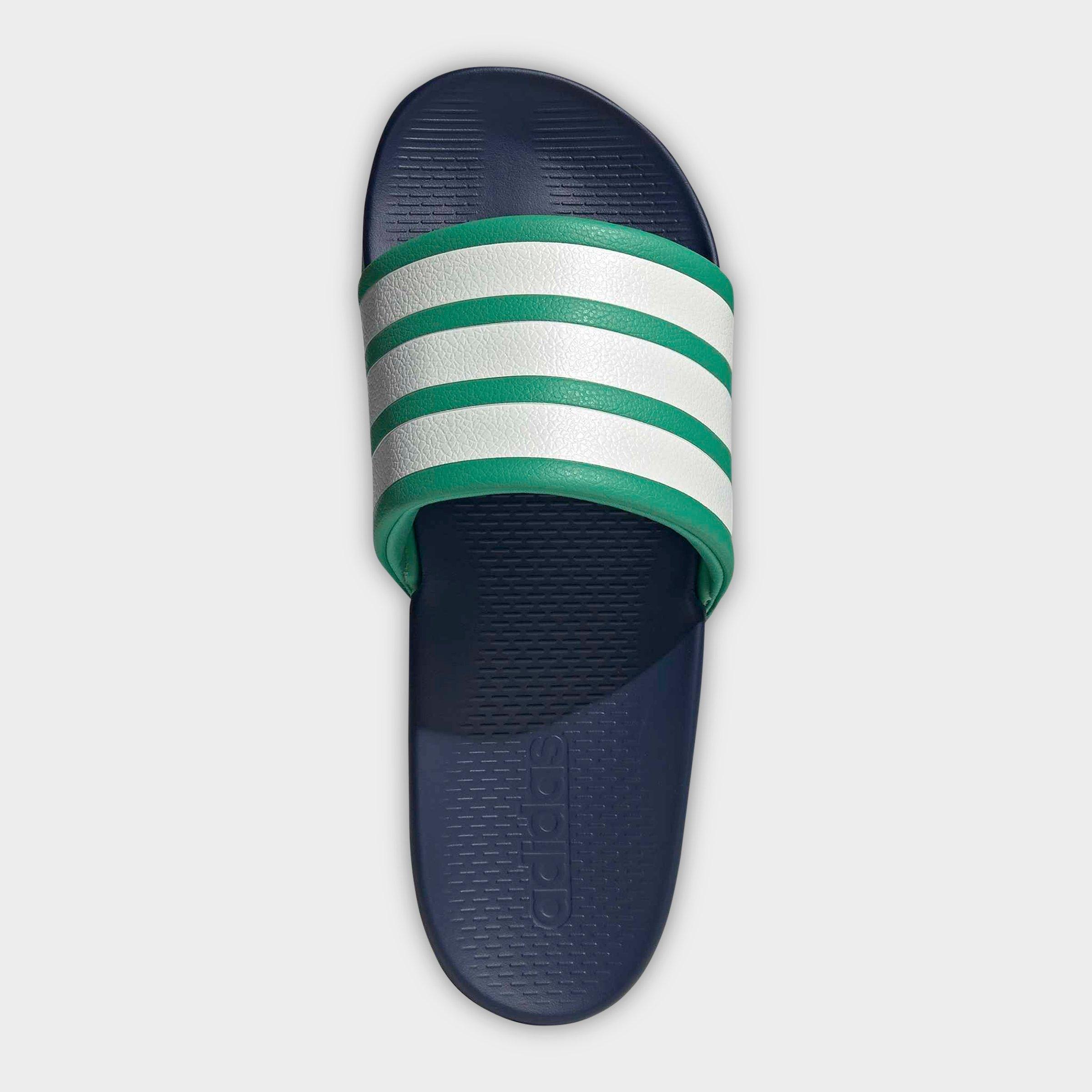 Women's adidas Adilette Comfort 2.0 Slide Sandals - Semi Court Green/Core White/Dark Blue - Top view