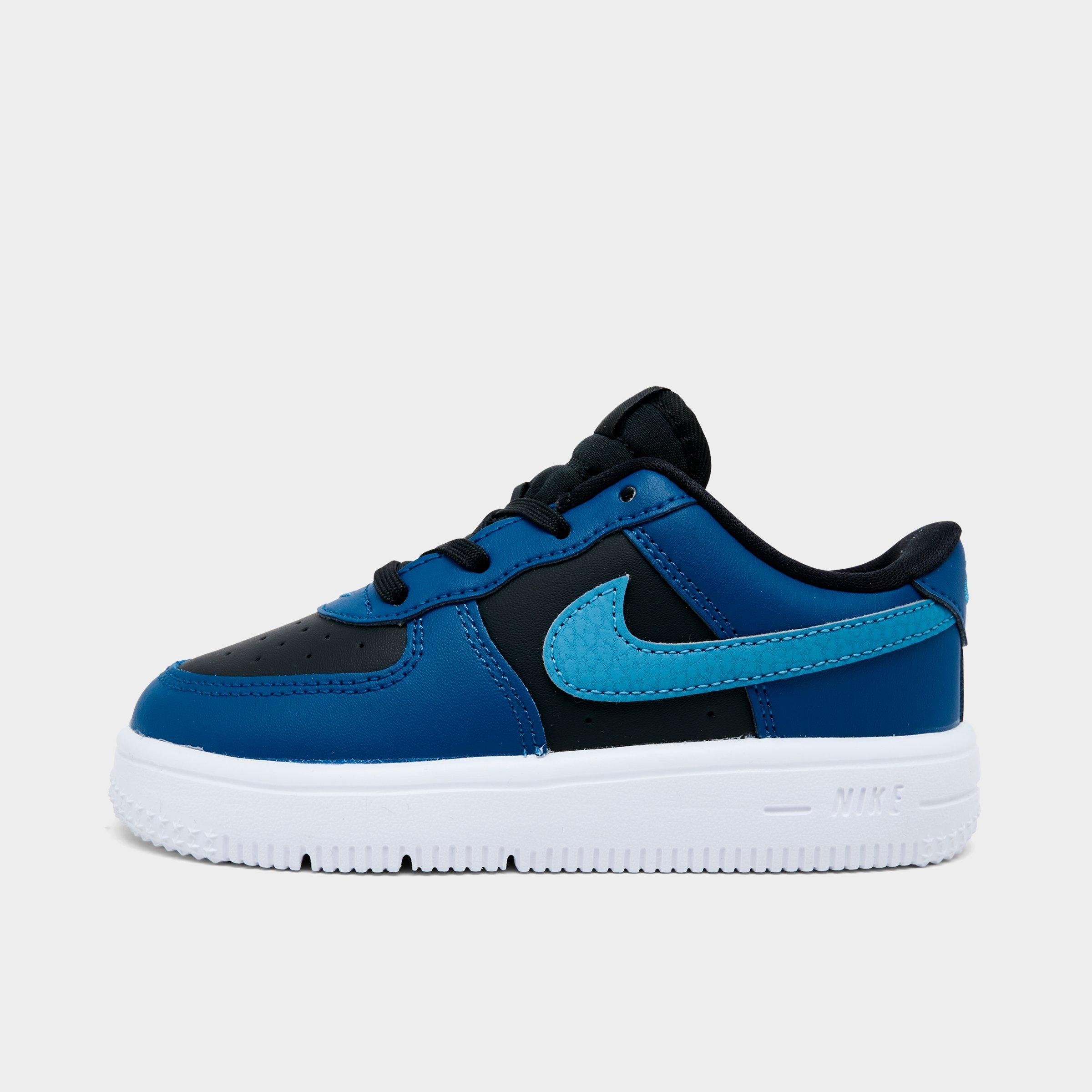Infant and Kids' Toddler Nithtke Force 1 Low Casual Shoes - Part 1 - Black/Court Blue/White/Dutch Blue - Left shoe facing left. Outside of the shoe.