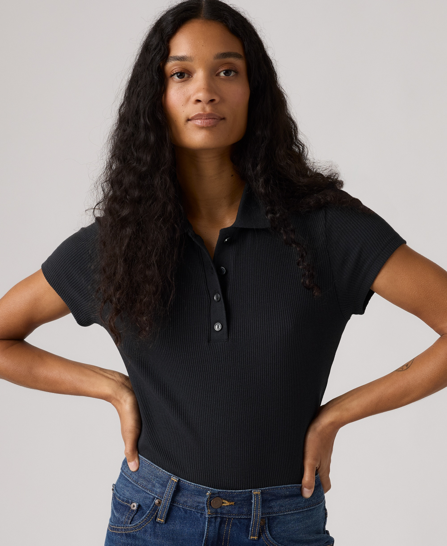 Levi's Women's Short-Sleeve Rory Ribbed Polo Shirt - Anthracite Night