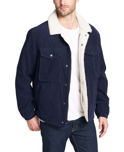 Levi's Men's Fleece-Lined Corduroy Trucker Jacket - Navy