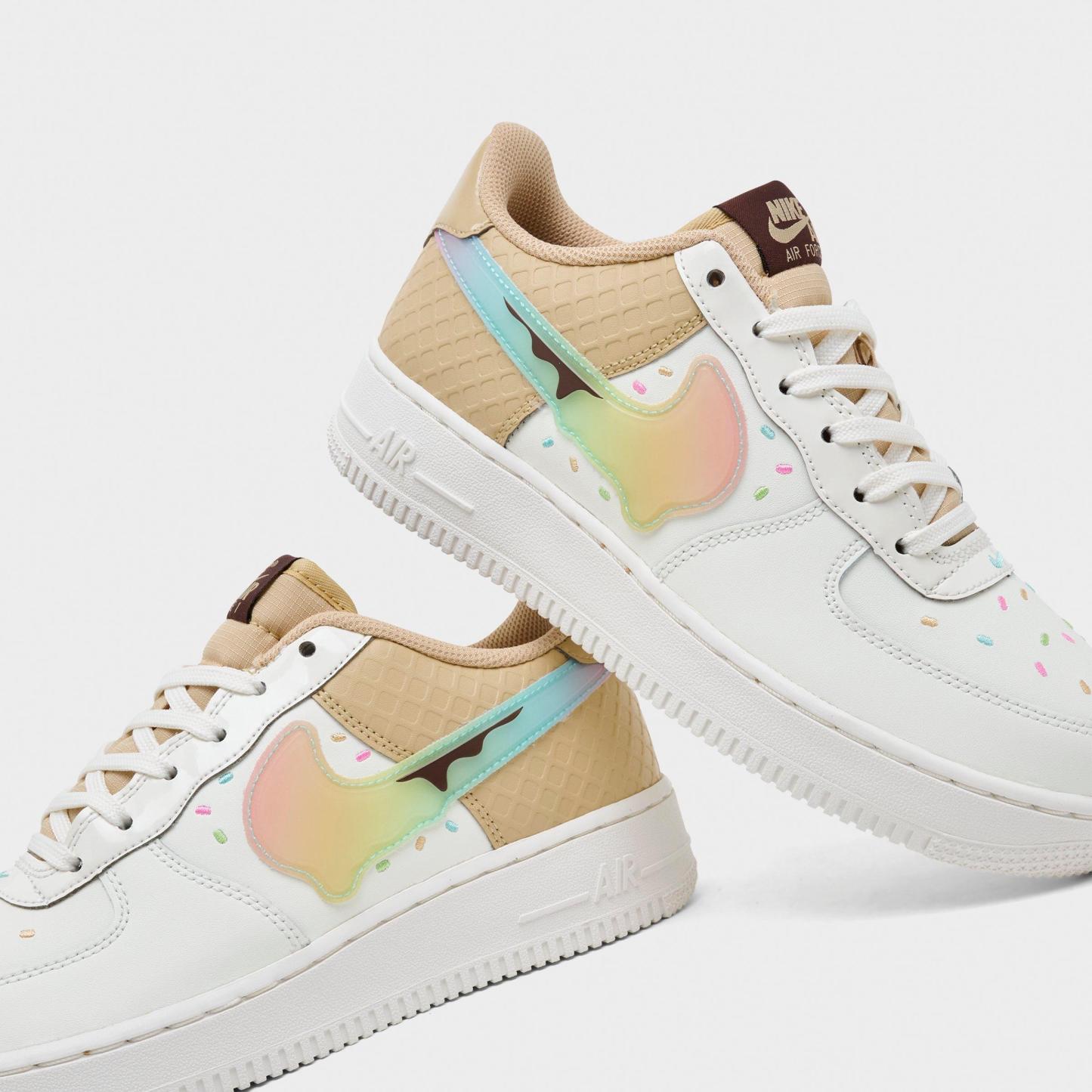 Big Kids' Nithtke Air Force 1 Low Casual Shoes - Sail/Multicolor/Sesame/Lemon Venom/Bleached Turquoise/Chile Red - Detail shot