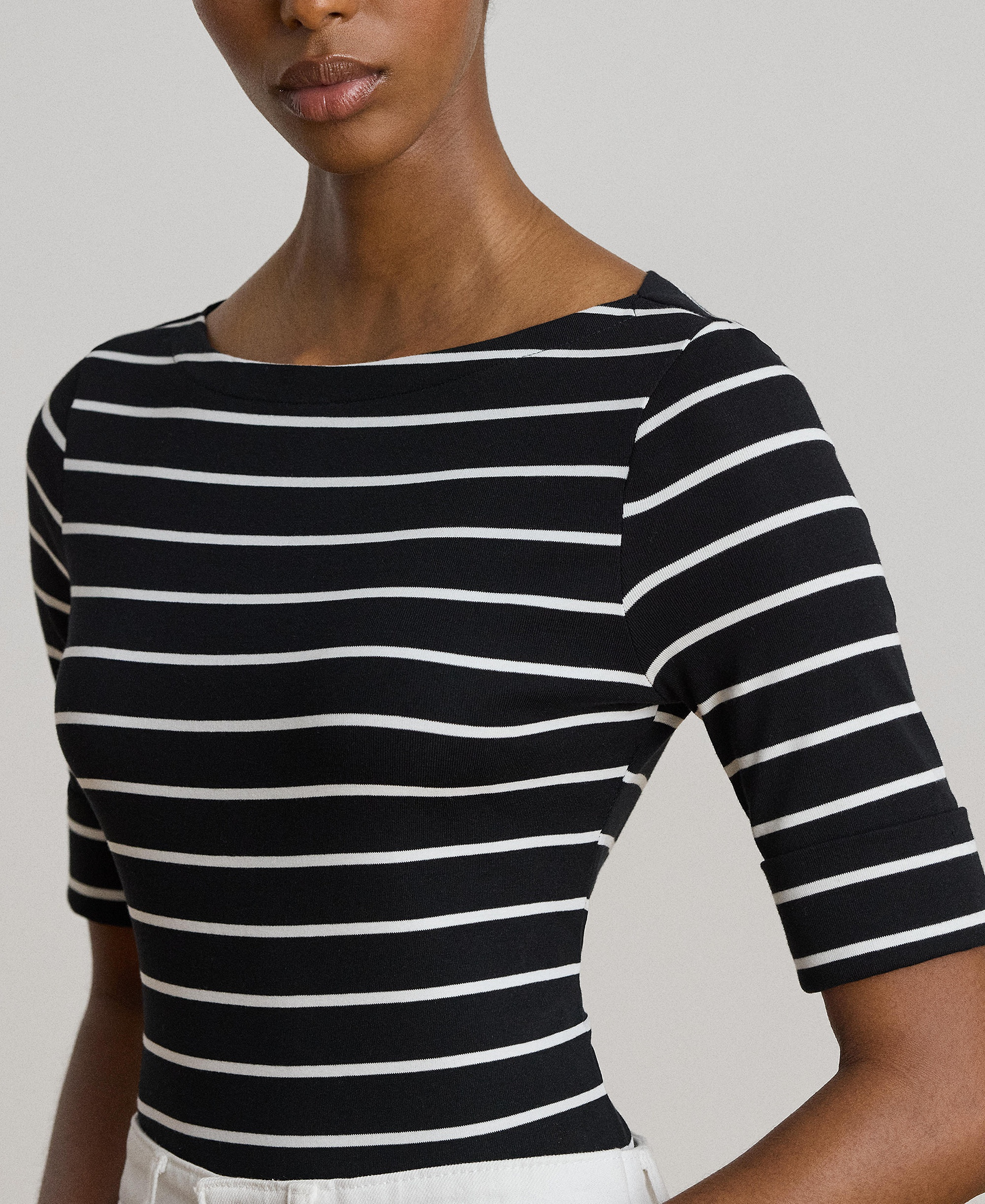 Lauren Ralph Lauren Women's Striped Boat Neck Top - White/Black