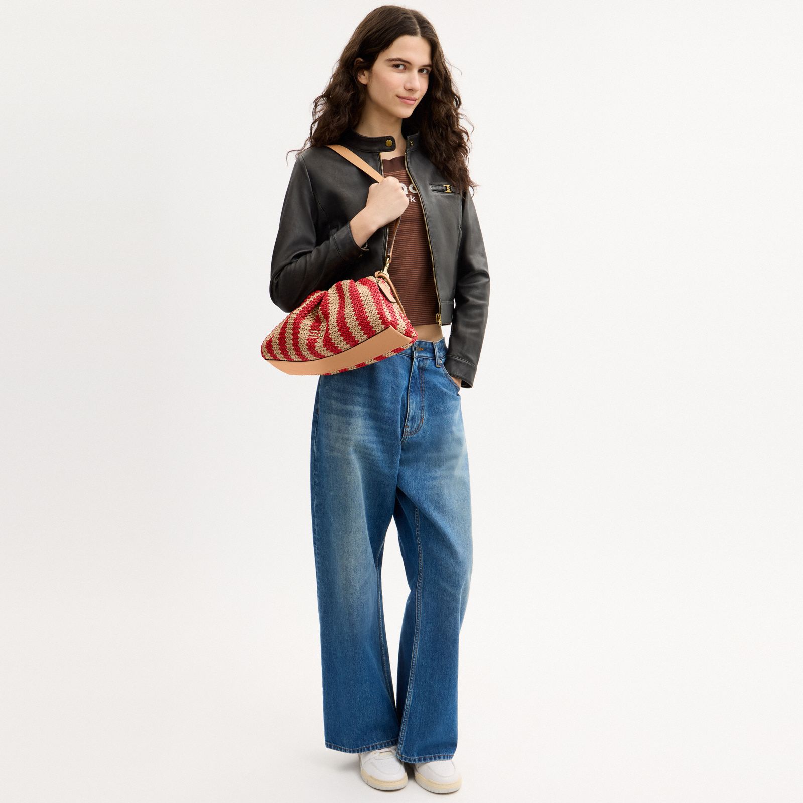 Faye Large Shoulder Bag With Stripes - Gold/Red/Tan - view 2