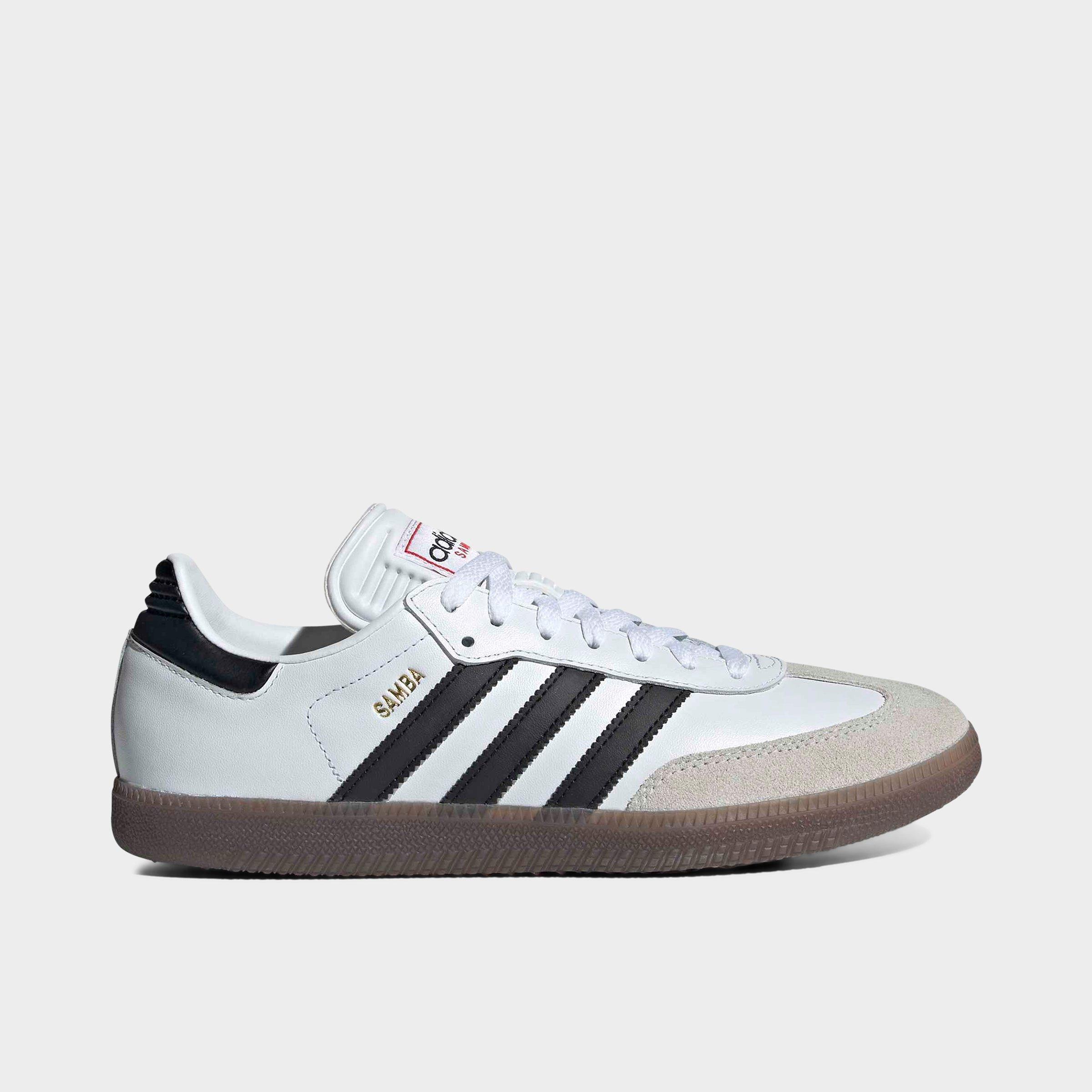 Men's adidas Originals Samba Indoor Soccer Shoes - Cloud White/Core Black/Vivid Red - Left shoe facing left. Outside of the shoe.