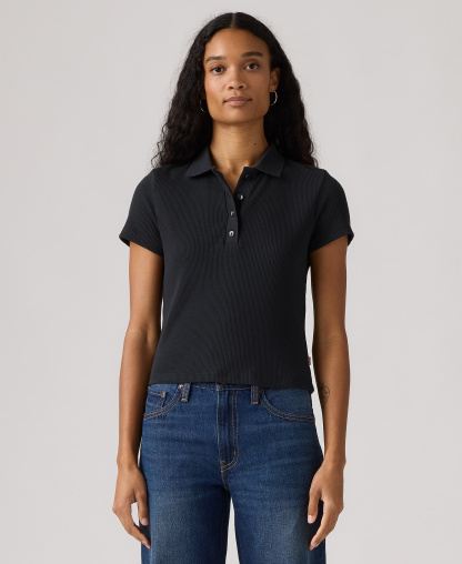 Levi's Women's Short-Sleeve Rory Ribbed Polo Shirt - Anthracite Night