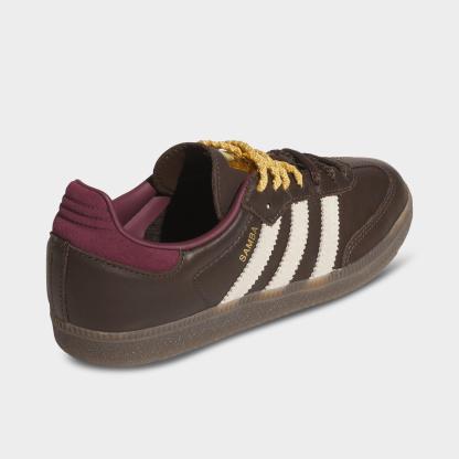 Women's adidas Originals Samba OG Casual Shoes - Part 2 - Brown/Warm Vanilla/Maroon - Back view