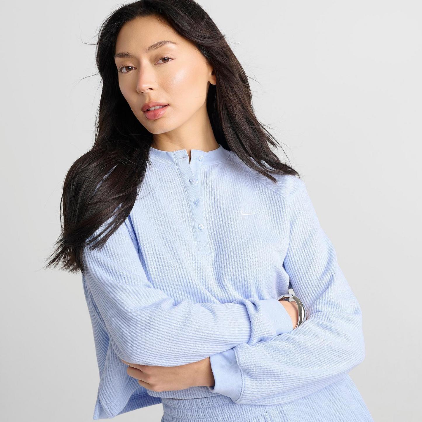 Women's Nike Sportswear Chill Waffle Oversized Long-Sleeve Henley Top - Hydrogen Blue/Sail