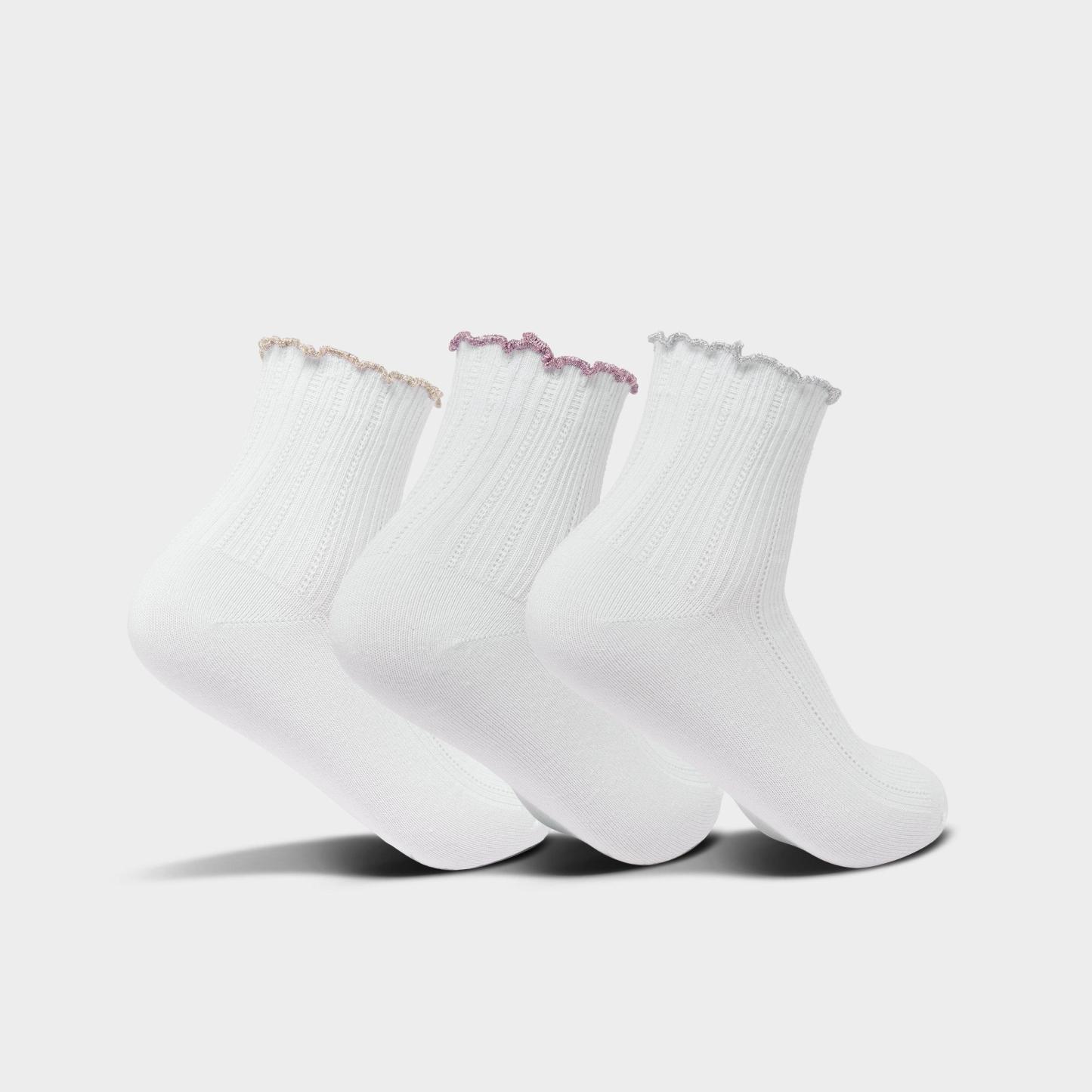 Women's adidas Originals Ruffle Quarter Socks (3-Pack) - White/Magic Mauve/Khaki Three