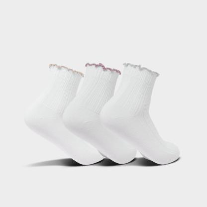 Women's adidas Originals Ruffle Quarter Socks (3-Pack) - White/Magic Mauve/Khaki Three