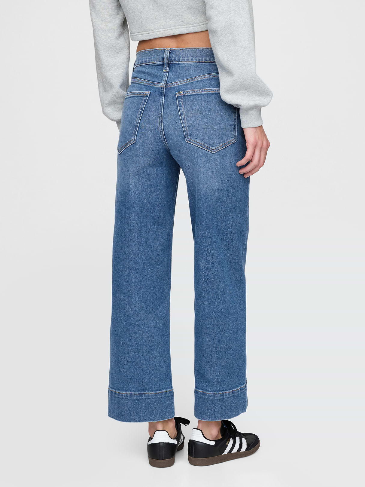 High Rise Stride Wide-Leg Ankle Jeans - Seamed medium wash