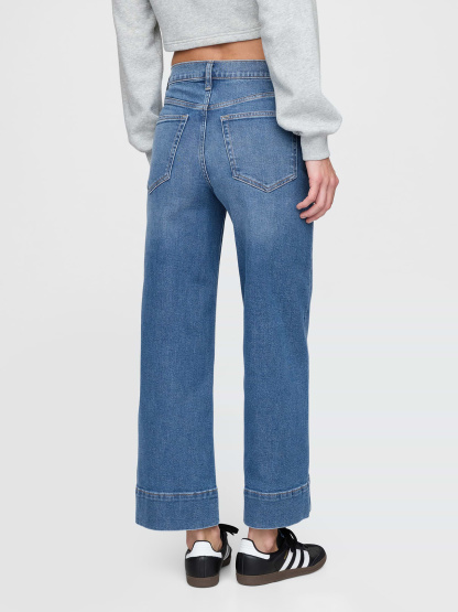 High Rise Stride Wide-Leg Ankle Jeans - Seamed medium wash