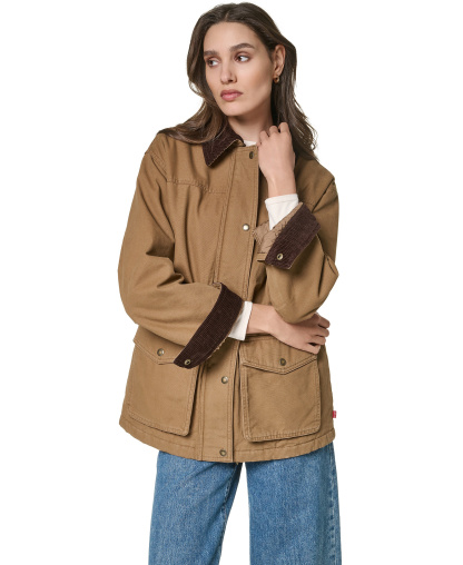 Levi's Women's Anorak Corduroy Collar Denim Coat - Brown