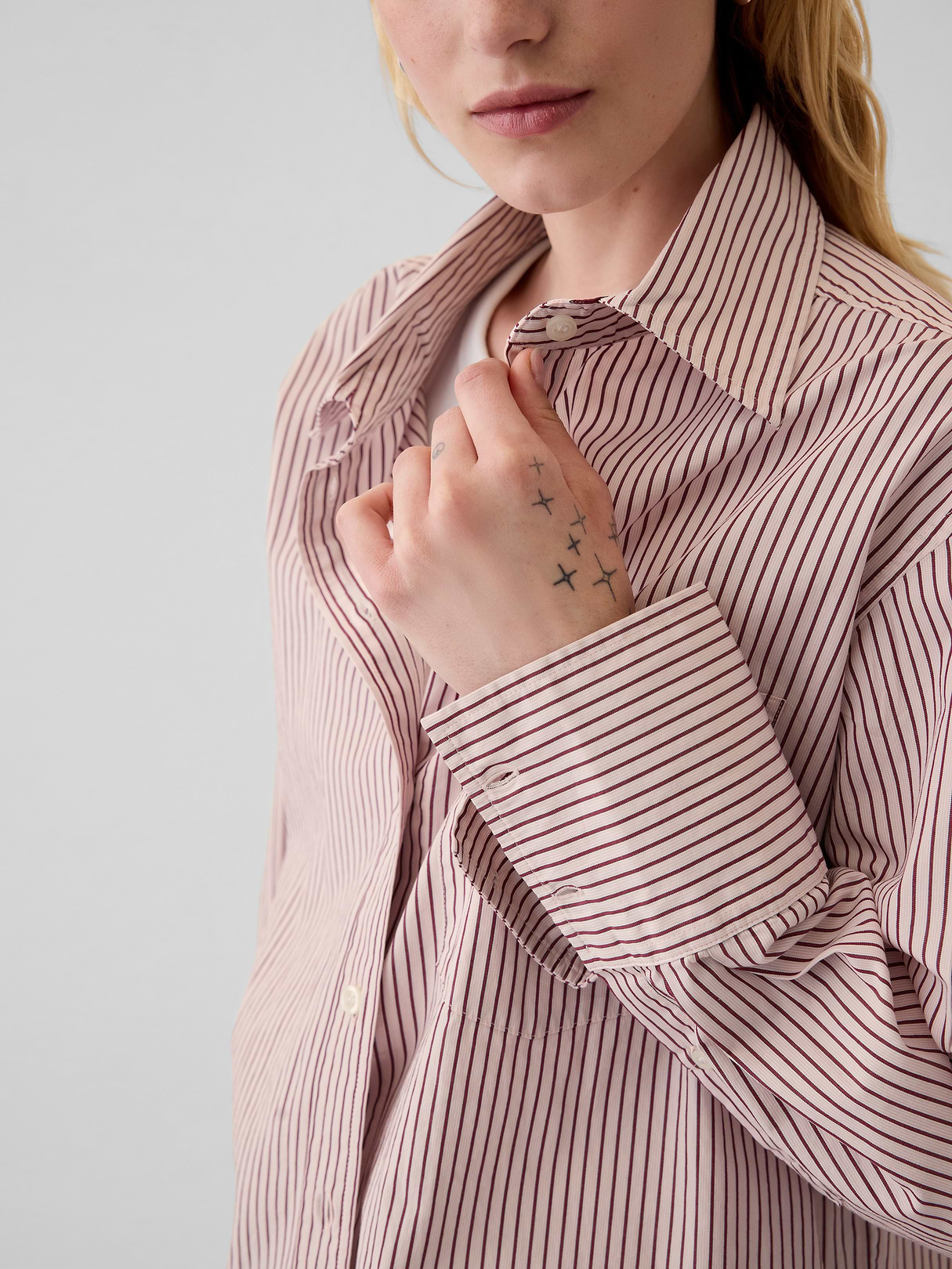 Organic Cotton Poplin Stripe Big Shirt - Red and pink stripe