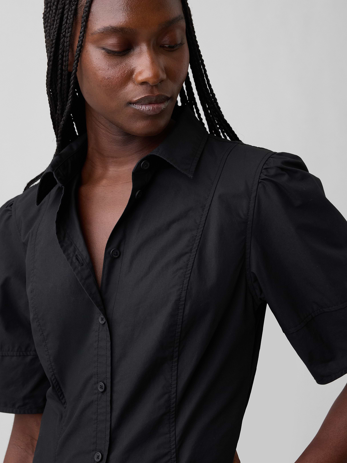 Barrel-Sleeve Maxi Shirtdress - True black