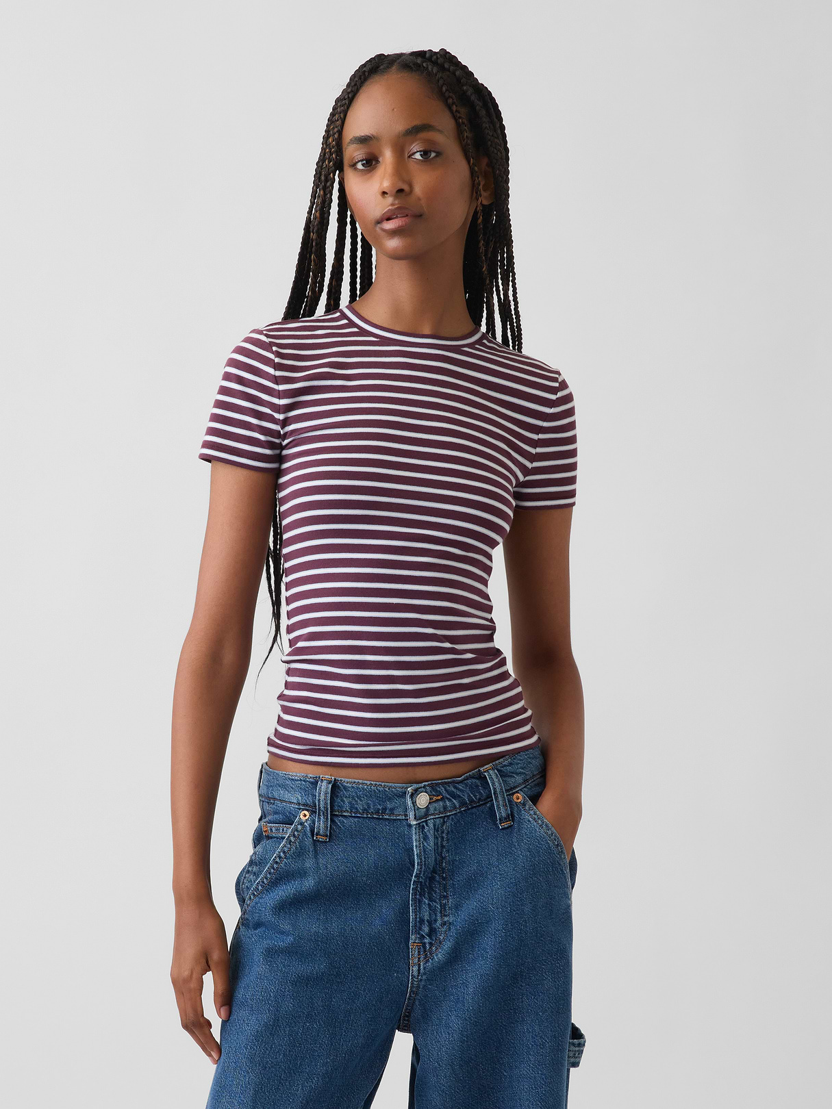 CloseKnit Jersey T-Shirt - Purple burgundy & blue stripe