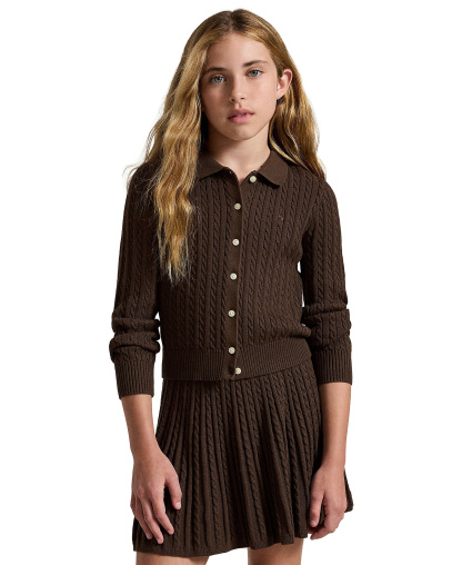 Polo Ralph Lauren Girls' 7-16 Polo Cardigan Sweater and Skirt, 2-Piece Set - Nutmeg Brown