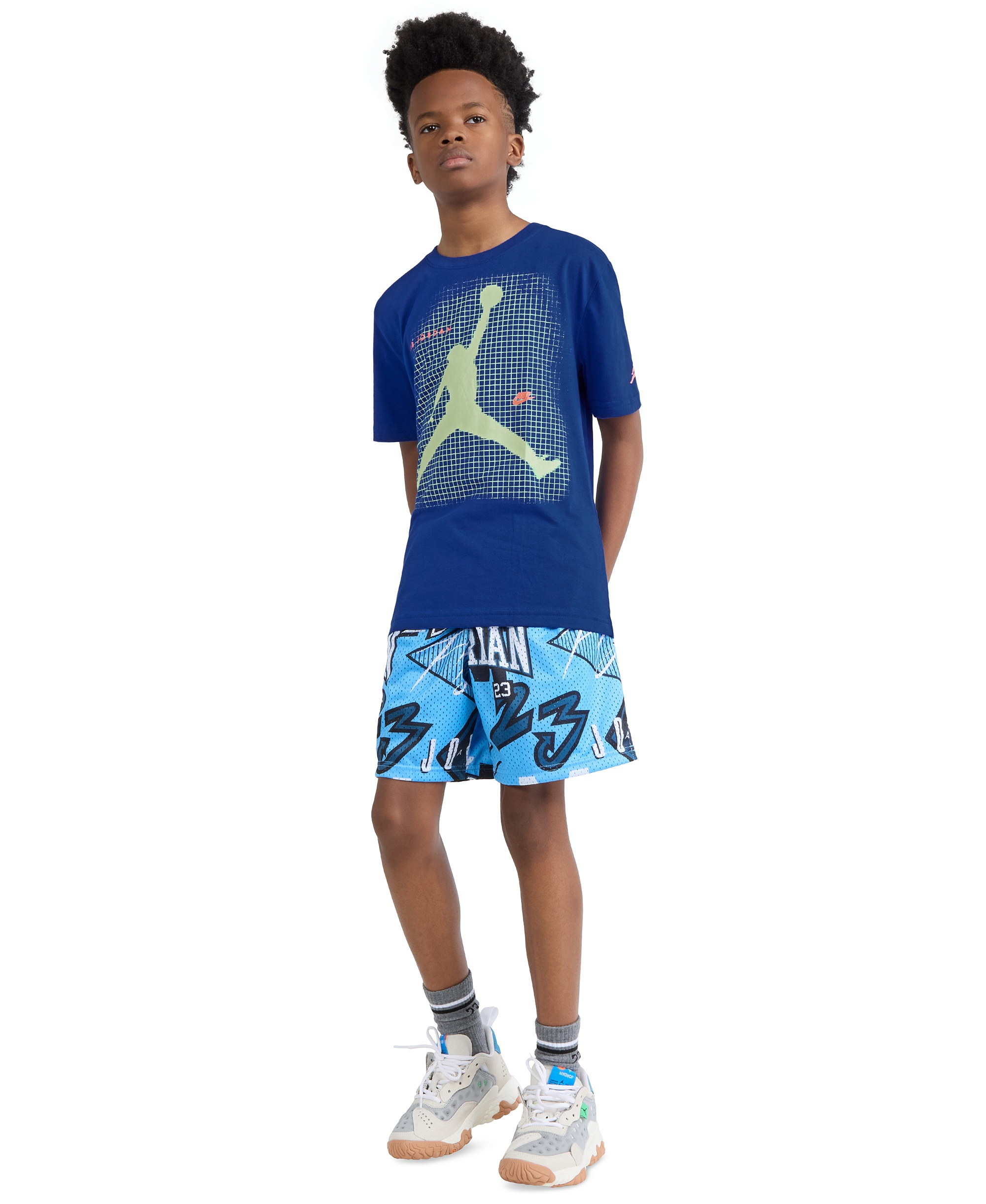 Jordan Boys' 8-20 Jumpman Grid Blur Crewneck T-Shirt - Game Royal