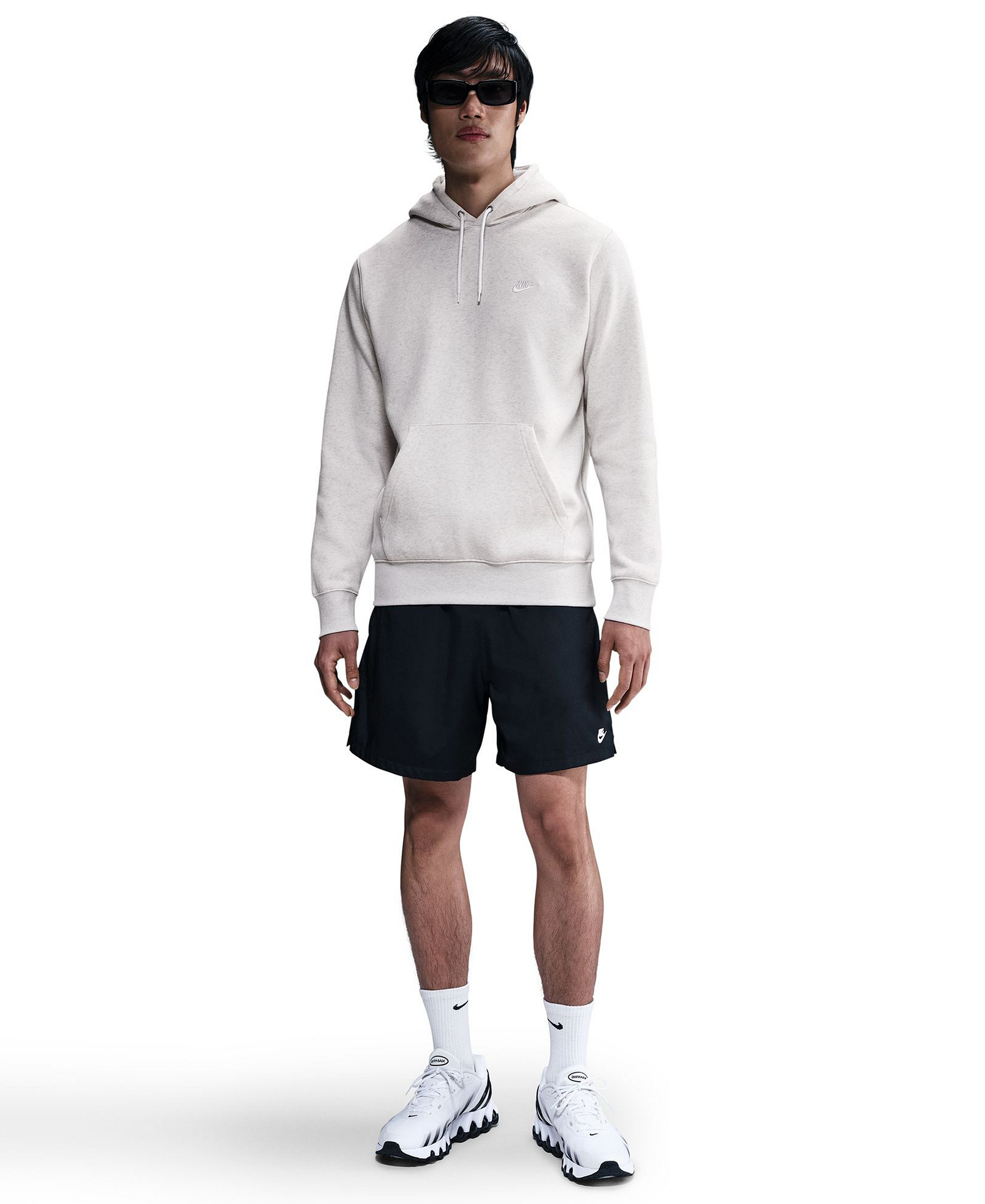 Nike Men's Club Pullover Fleece Hoodie Logo - Birch Heather/White
