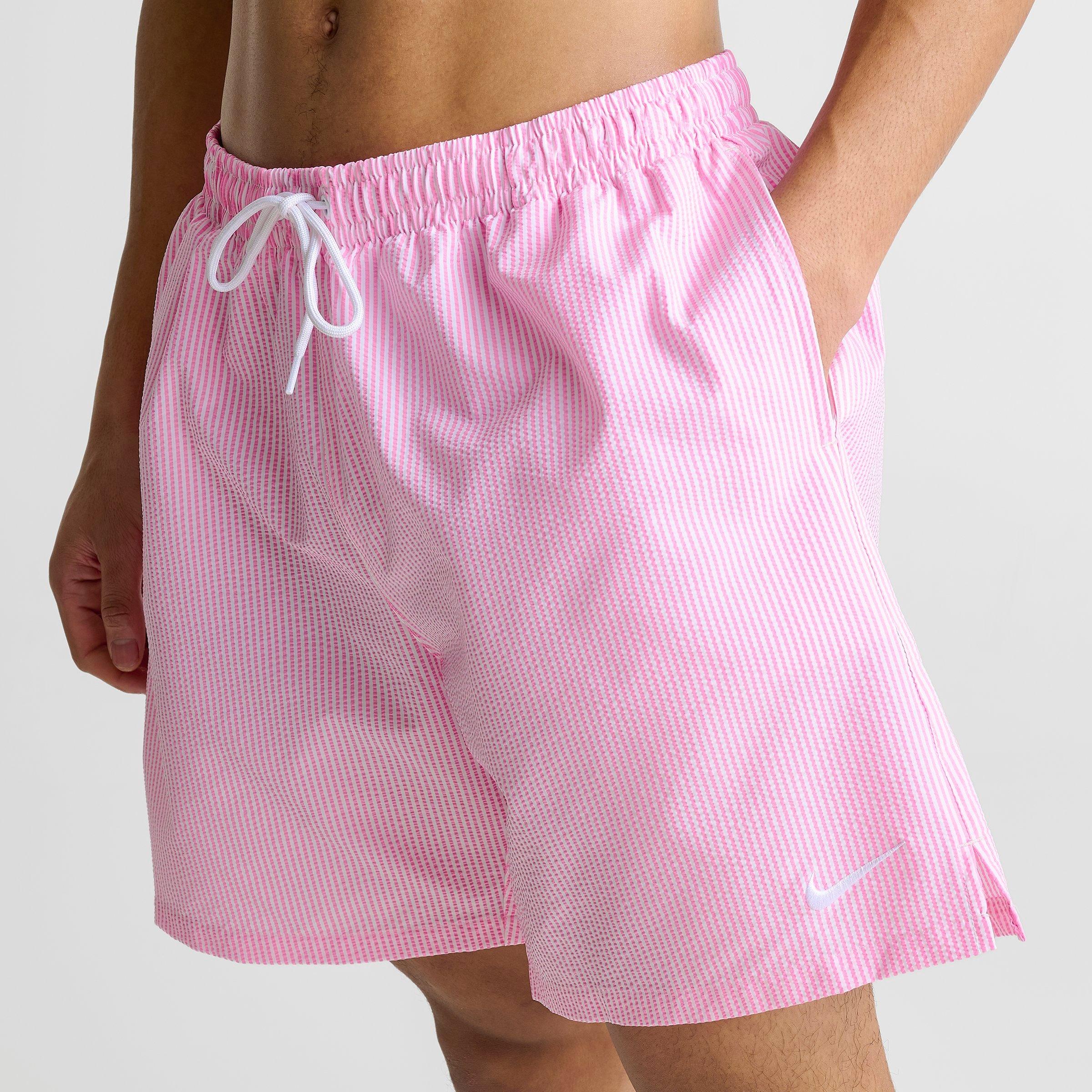Men's Nithtke Swim Breaker Seersucker Ripple Brief-Lined 7" Volley Shorts - Pink Glow