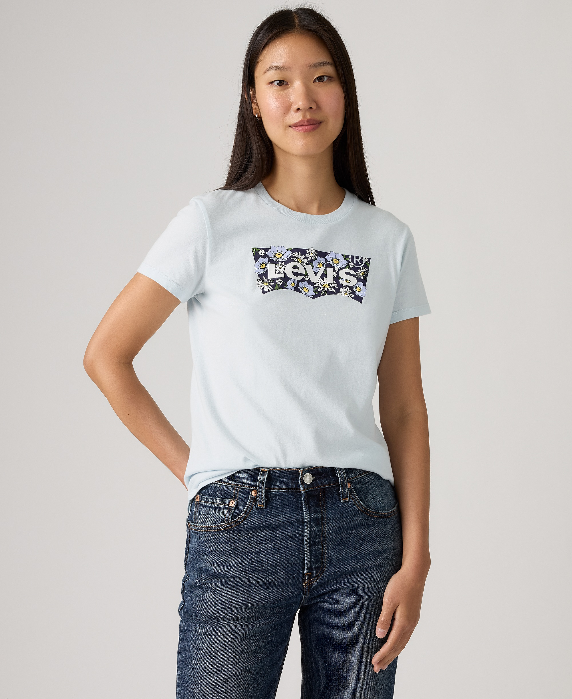 Levi's Women's Perfect Graphic Logo Cotton T-Shirt - P2 Bw Fill Color Option Country Air