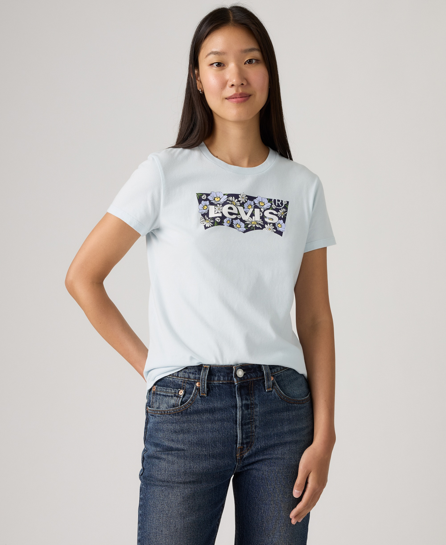 Levi's Women's Perfect Graphic Logo Cotton T-Shirt - P2 Bw Fill Color Option Country Air