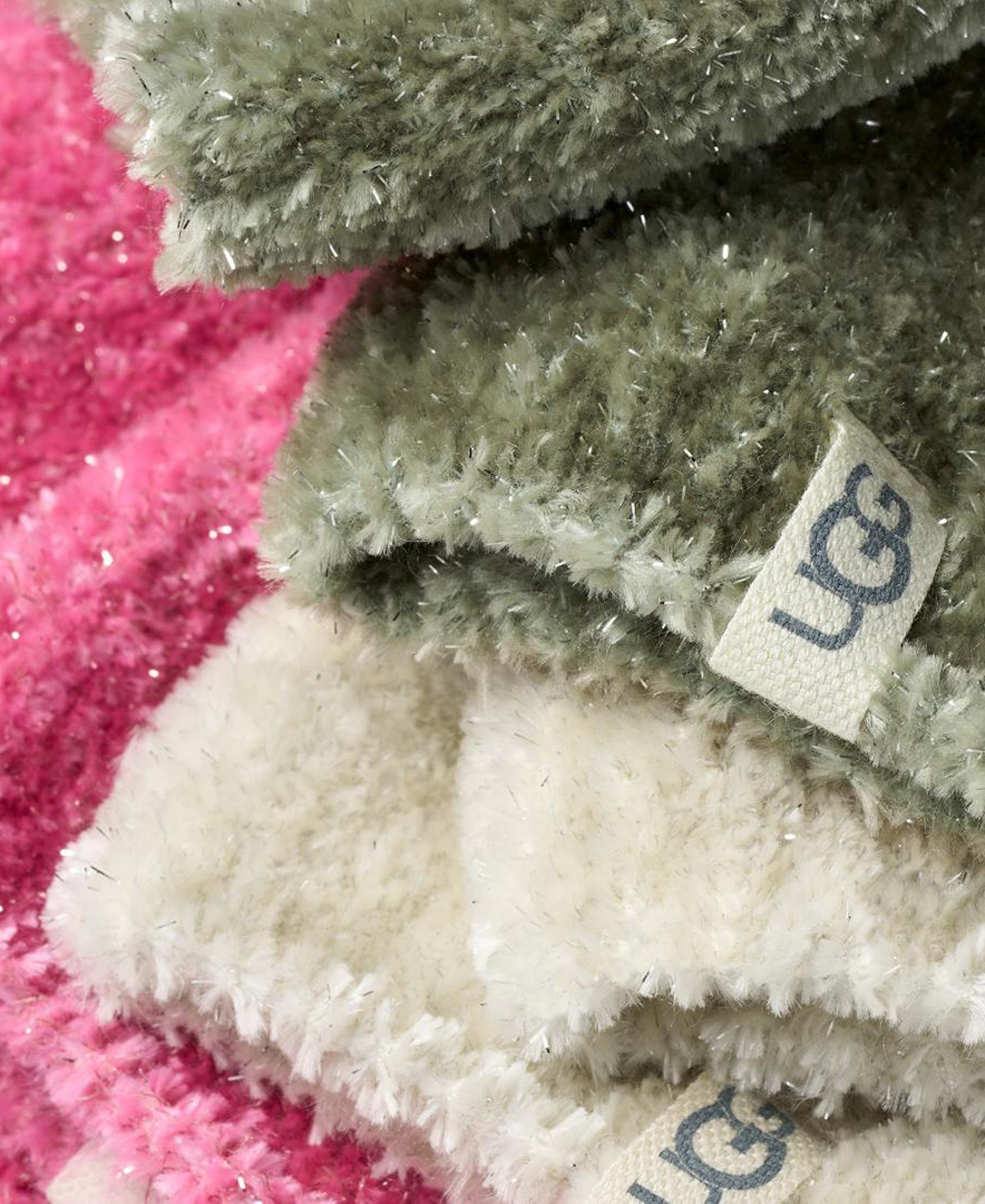UGG Women's 3-Pack Leda Sparkle Cozy Crew Socks - Vinito / Cream / Ribbon Candy