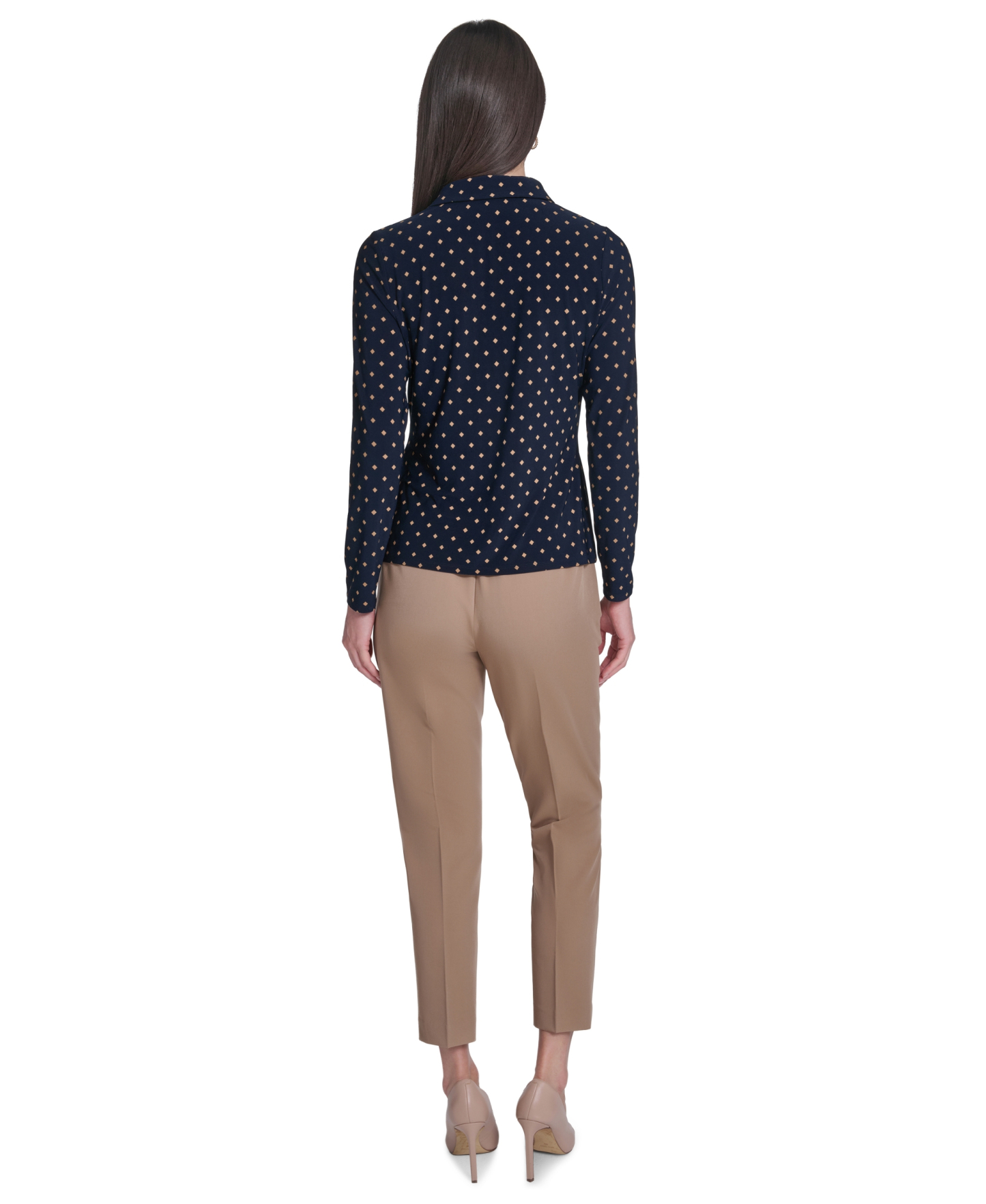 Tommy Hilfiger Women's Long-Sleeve Button Up Top - Midnight/Tobacco Brown