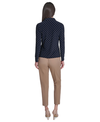 Tommy Hilfiger Women's Long-Sleeve Button Up Top - Midnight/Tobacco Brown