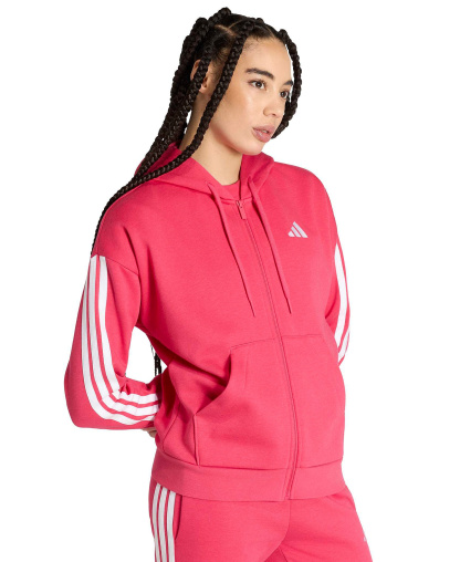 adidas Women's 3-Stripe Fleece Full-Zip Hoodie - Power Pink/white