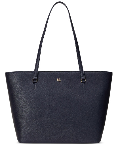 Lauren Ralph Lauren Crosshatch Leather Karly Medium Shopper Tote Handbag - Navy
