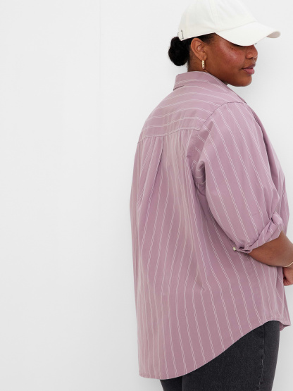 Organic Cotton Poplin Stripe Big Shirt - amethyst purple stripe