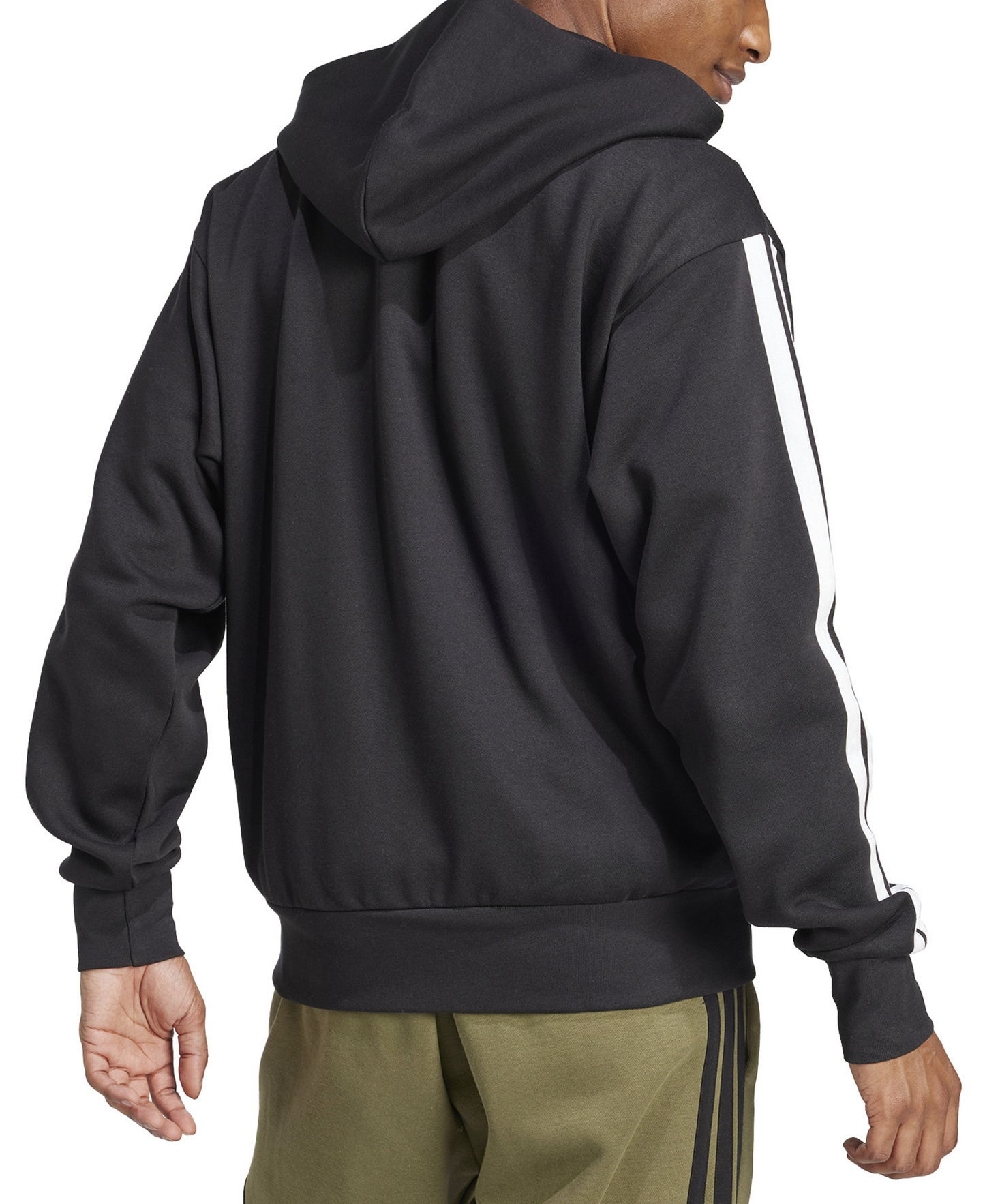 adidas Men's Regular-Fit 3-Stripes Full-Zip Fleece Hoodie - Black/White