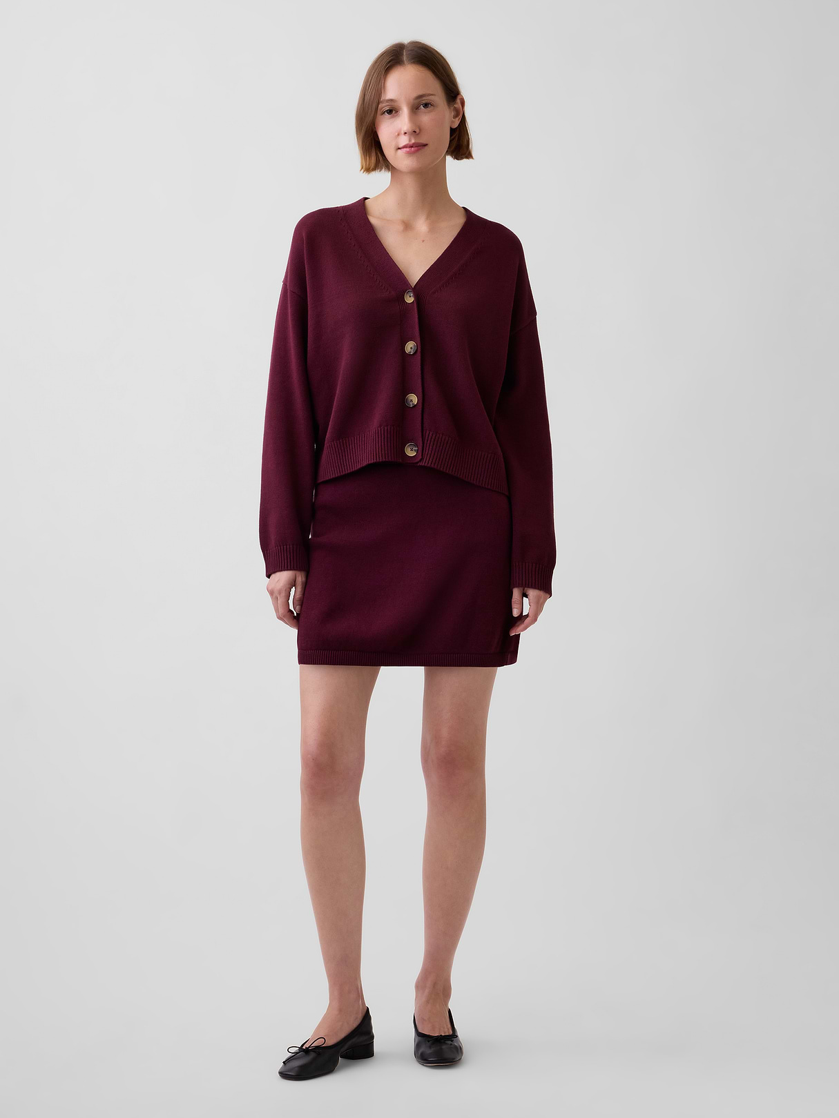 100% Cotton Oversized Cardigan Sweater - Noir red