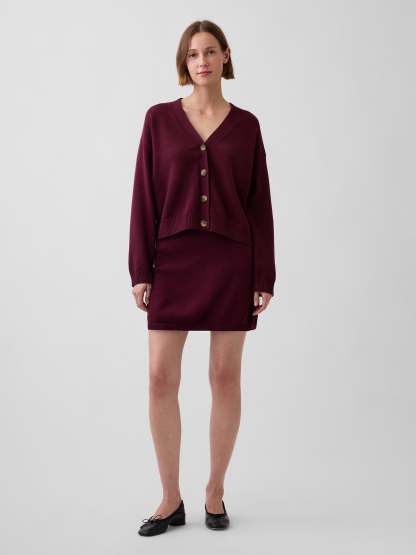 100% Cotton Oversized Cardigan Sweater - Noir red