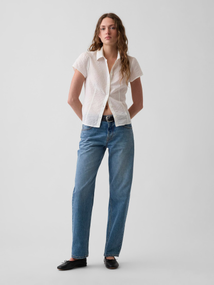 Mid Rise Straight Taper Jeans - Medium wash