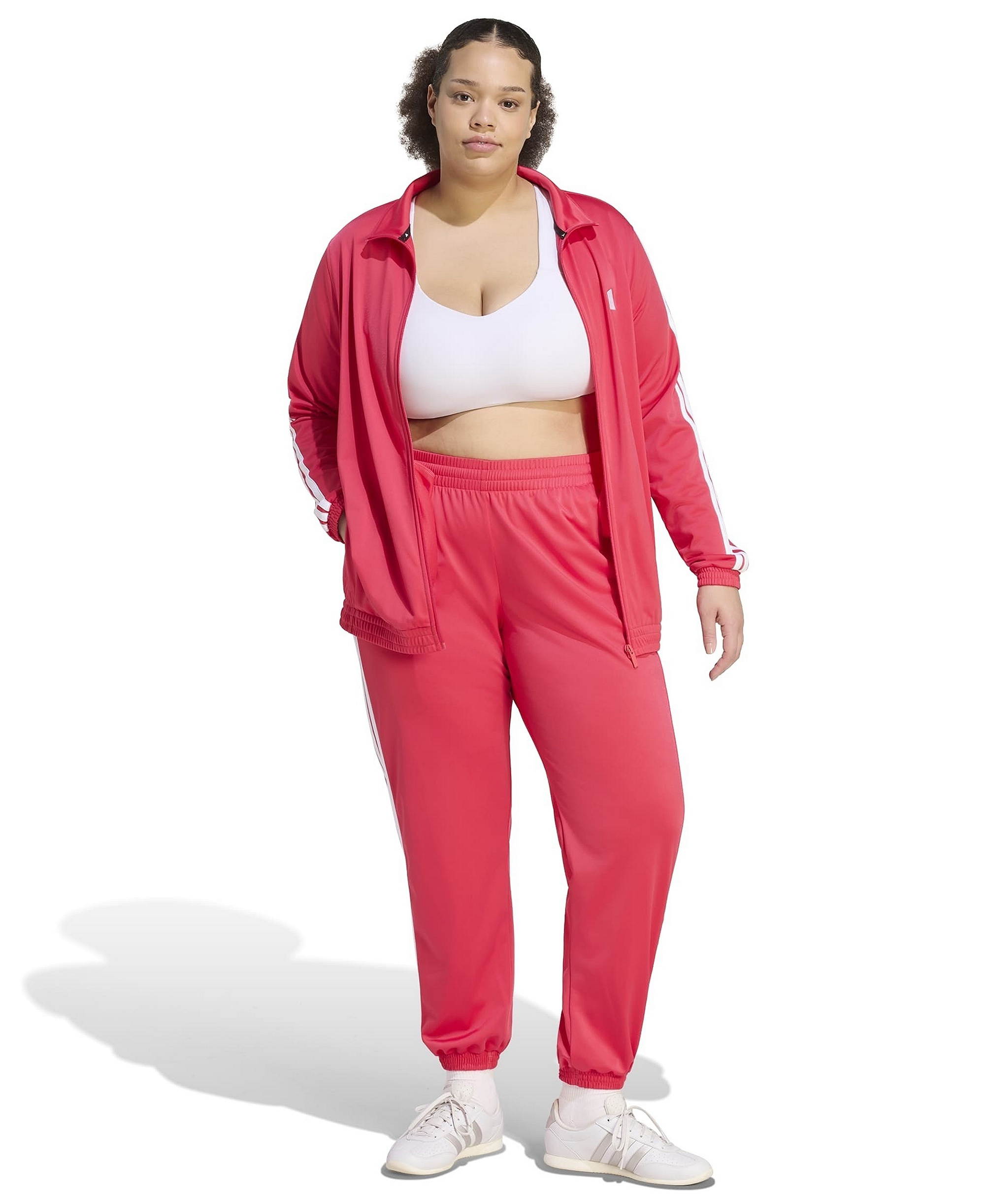 adidas Plus Size Tricot 3-Stripes Track Pants - Power Pink
