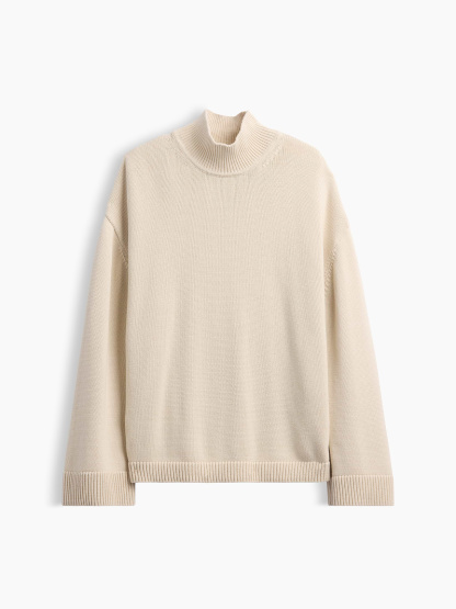 100% Cotton Oversized Mockneck Sweater - Cobblestone beige