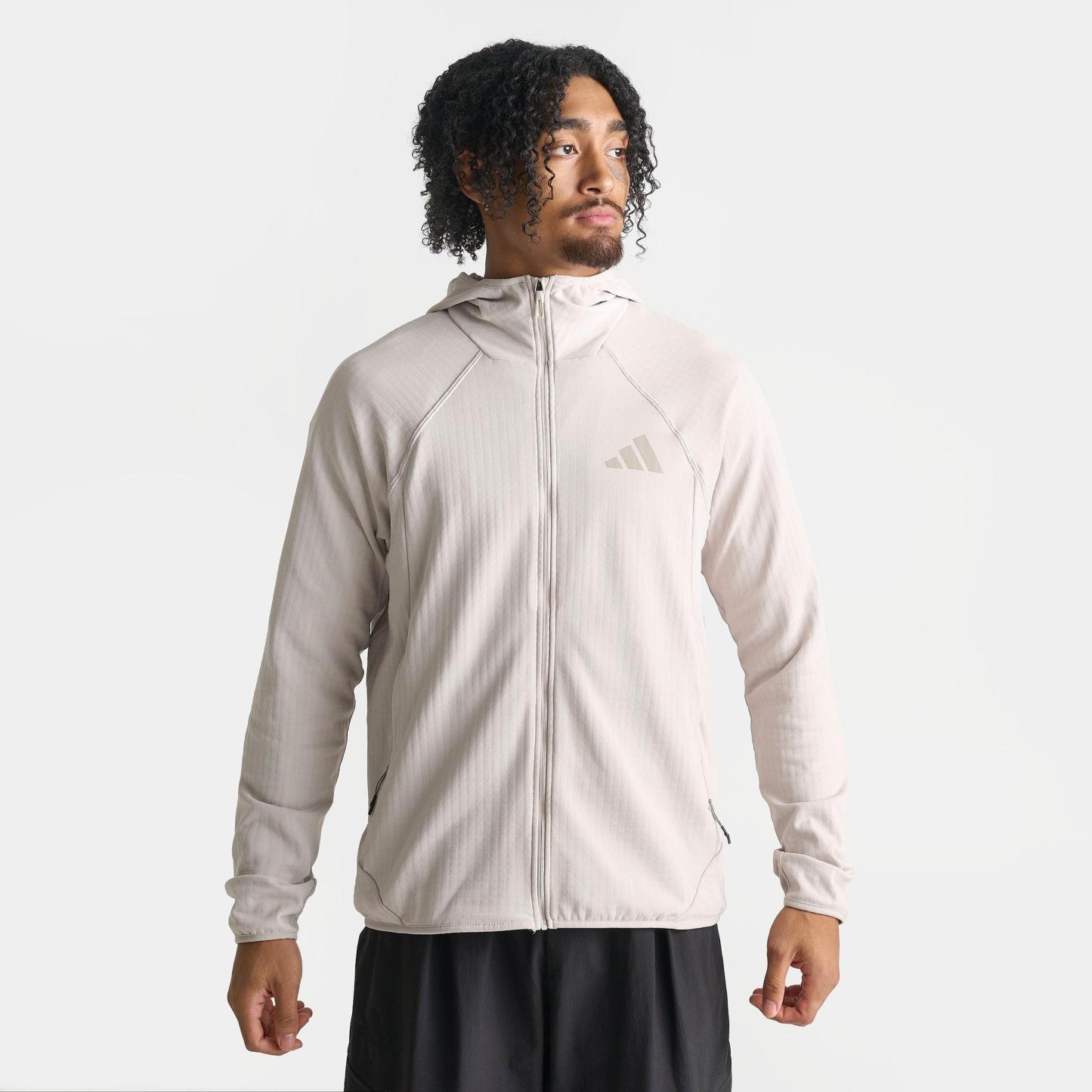 Men's adidas TERREX Xperior Climawarm+ Ventknit Fleece Full-Zip Hooded Jacket - Wonder Alumina